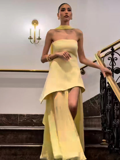 Halter Neck Layered Irregular Hem Sleeveless Maxi Dress For Women 2026