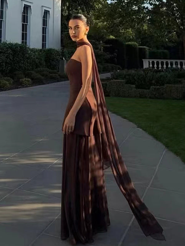 Halter Neck Layered Irregular Hem Sleeveless Maxi Dress For Women 2026