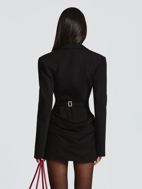 Notched Lapel Ruched Long Sleeve Bodycon Blazer Mini Dress For Women 2026