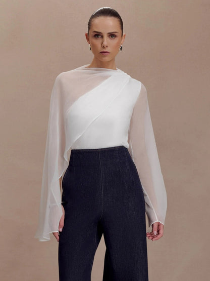 Asymmetric Chiffon Cape Sleeve Blouse For Women 2026