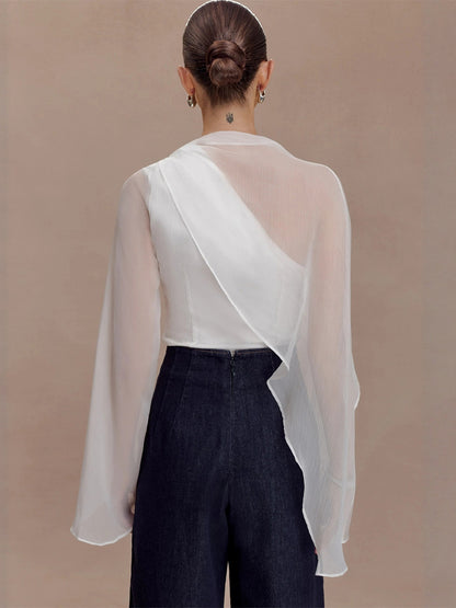 Asymmetric Chiffon Cape Sleeve Blouse For Women 2026