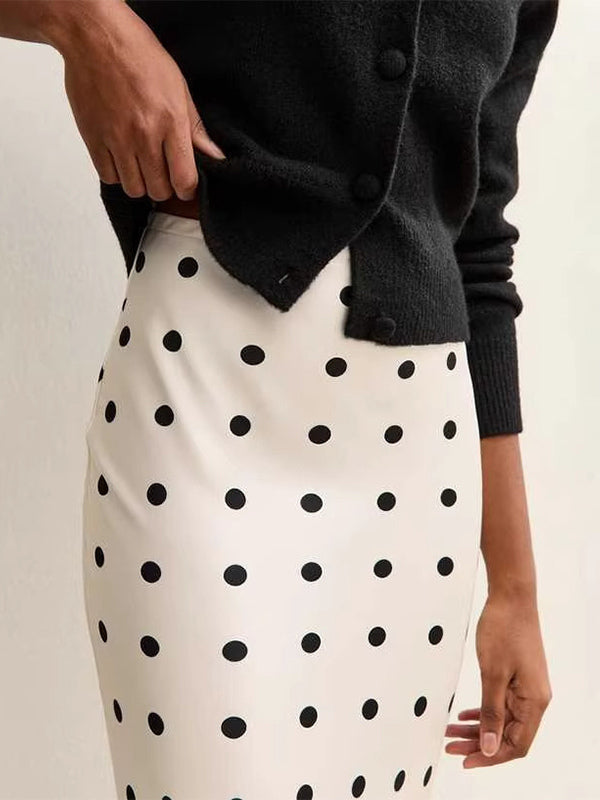 Polka Dot Lace Trim High Waist Midi Mermaid Skirt For Women 2026