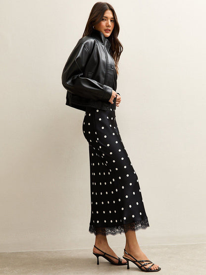 Polka Dot Lace Trim High Waist Midi Mermaid Skirt For Women 2026