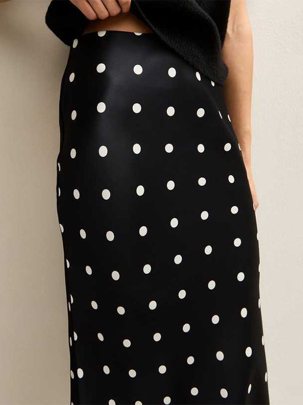 Polka Dot Lace Trim High Waist Midi Mermaid Skirt For Women 2026