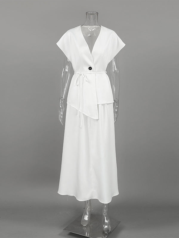 V Neck Wrap Top And High Waist Long Skirt Two Piece Set For Women 2026
