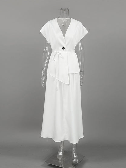 V Neck Wrap Top And High Waist Long Skirt Two Piece Set For Women 2026