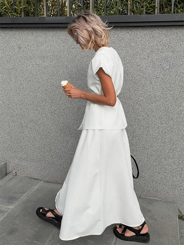 V Neck Wrap Top And High Waist Long Skirt Two Piece Set For Women 2026
