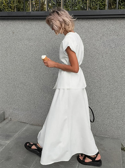 V Neck Wrap Top And High Waist Long Skirt Two Piece Set For Women 2026