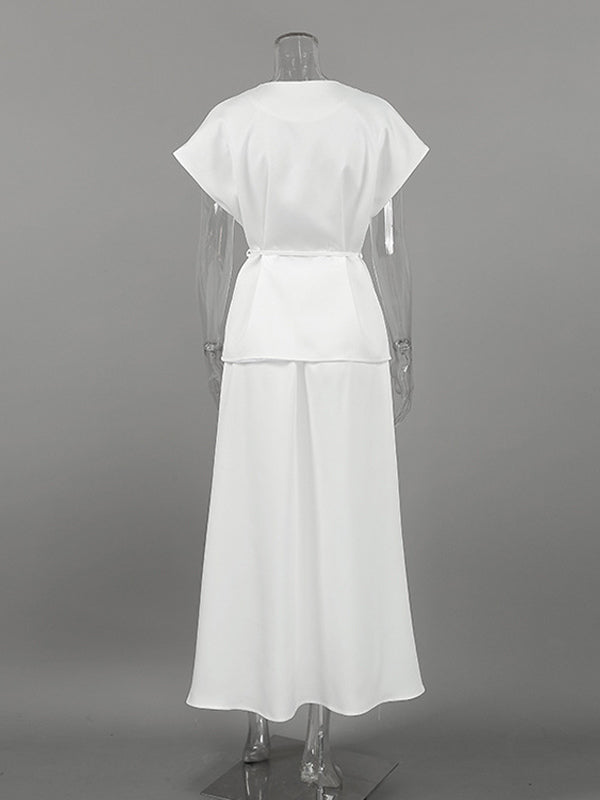 V Neck Wrap Top And High Waist Long Skirt Two Piece Set For Women 2026