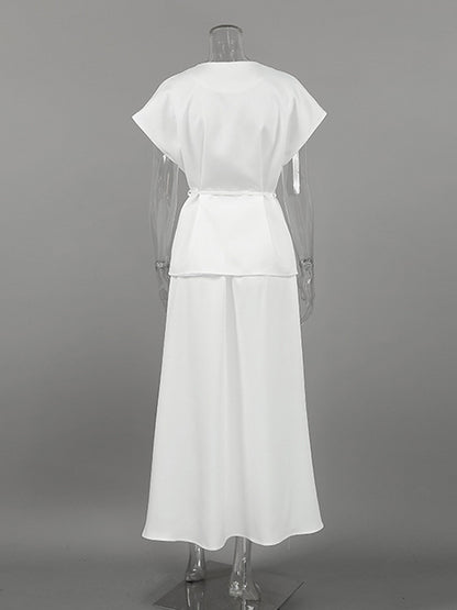 V Neck Wrap Top And High Waist Long Skirt Two Piece Set For Women 2026