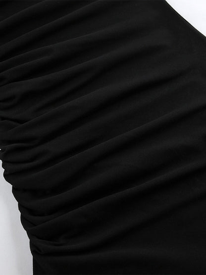 Off Shoulder Puff Hem Ruched Long Sleeve Bodycon Mini Dress For Women 2026