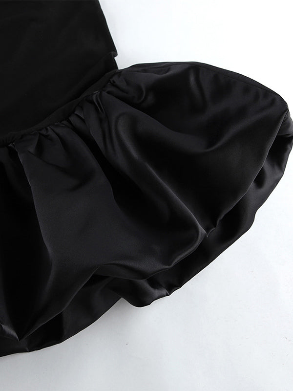 Off Shoulder Puff Hem Ruched Long Sleeve Bodycon Mini Dress For Women 2026