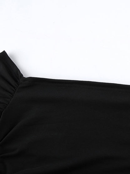 Off Shoulder Puff Hem Ruched Long Sleeve Bodycon Mini Dress For Women 2026