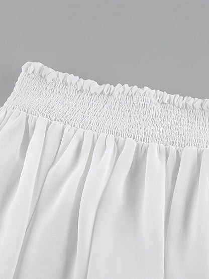 Ruffle Trim V-Neck Flare Sleeve Tops And Smocked Waist Mini Skirt Two Piece Set 2026