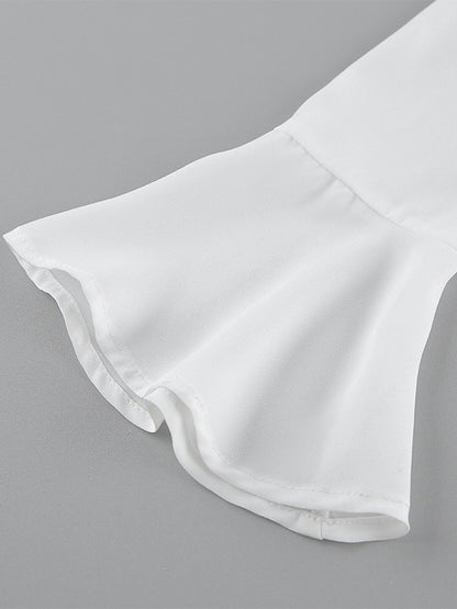 Ruffle Trim V-Neck Flare Sleeve Tops And Smocked Waist Mini Skirt Two Piece Set 2026