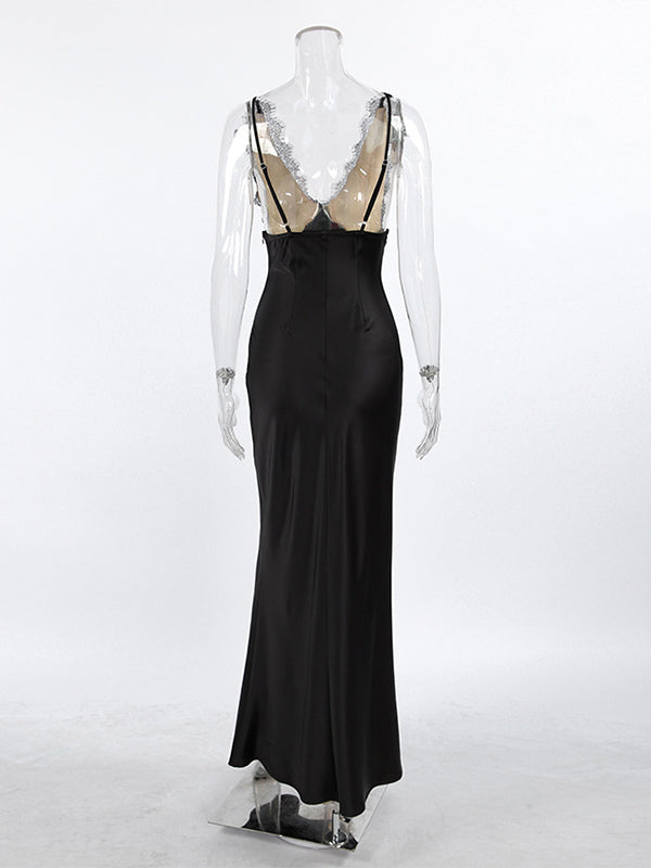Elegant Lace V-Neck Slim Fit Slip Summer Long Dress For Women 2026