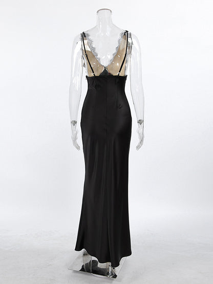 Elegant Lace V-Neck Slim Fit Slip Summer Long Dress For Women 2026