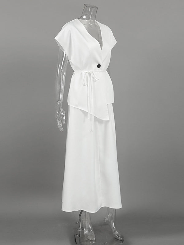 V Neck Wrap Top And High Waist Long Skirt Two Piece Set For Women 2026