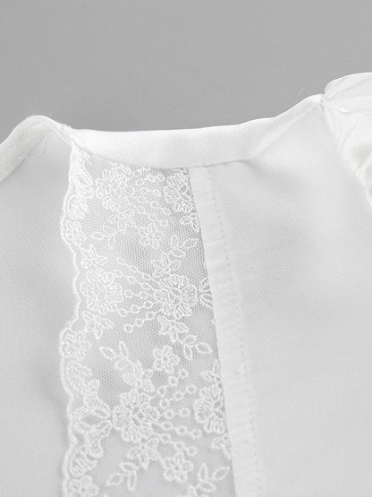 Satin Lace Trim V-Neck Tie Front Top And Mini Skirt 2-piece Set For Women 2026