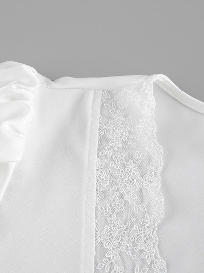 Satin Lace Trim V-Neck Tie Front Top And Mini Skirt 2-piece Set For Women 2026