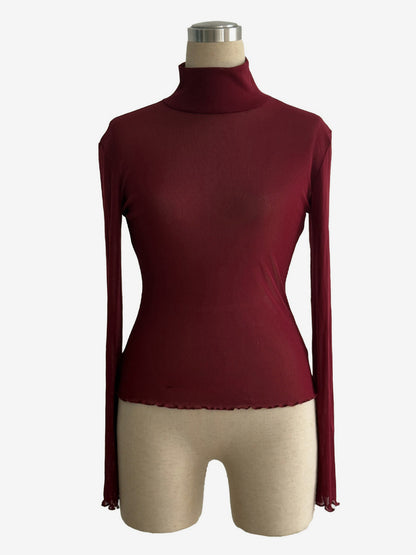 High Neck Long Sleeve Mesh Base Layer Top With Lettuce Edge For Women 2026