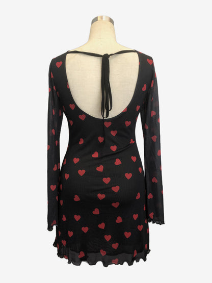 Backless Heart Print Long Sleeve Mini Dress For Women 2026