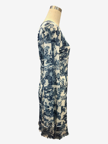 Vintage Print Backless Long Sleeve Mesh Mini Dress For Women 2026
