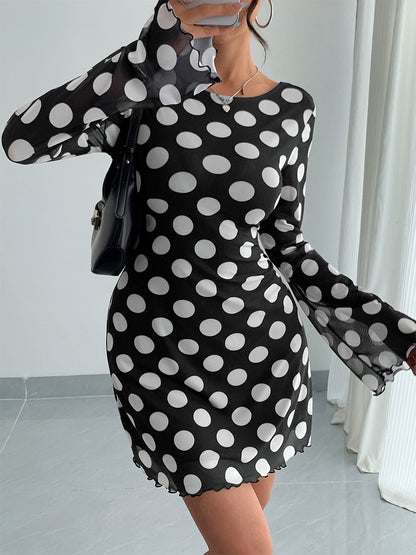 Polka Dot Long Sleeve Backless Slim Fit Mini Dress For Women 2026