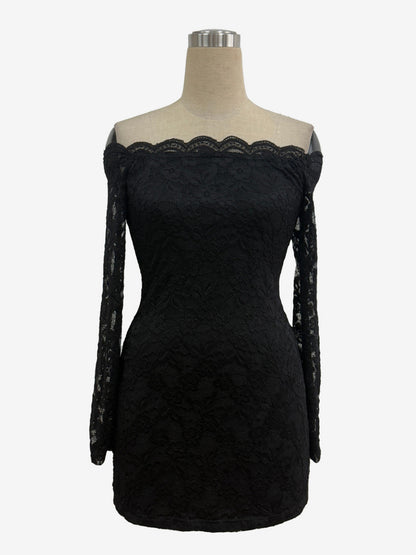 Off Shoulder Lace Bodycon Long Sleeve Mini Dress For Women 2026
