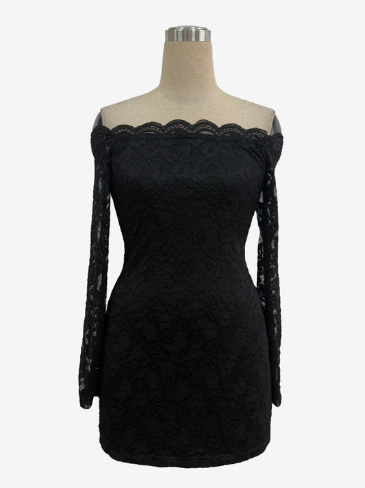 Off Shoulder Lace Bodycon Long Sleeve Mini Dress For Women 2026