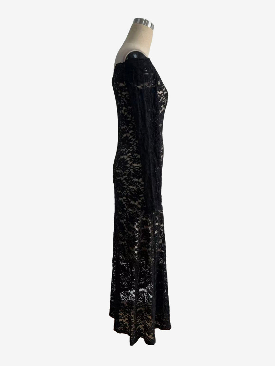 Off Shoulder Lace Long Sleeve Bodycon Maxi Dress For Women 2026