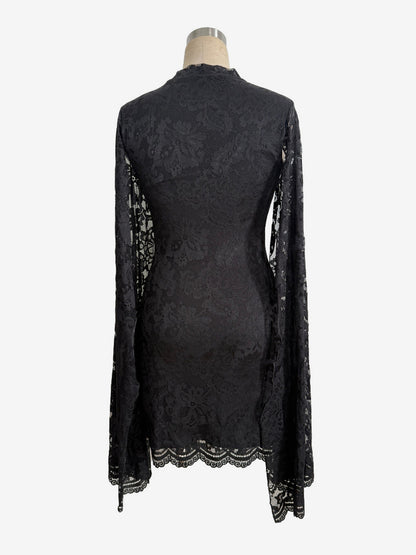 Cape Sleeve High Neck Floral Lace Bodycon Mini Dress For Women 2026