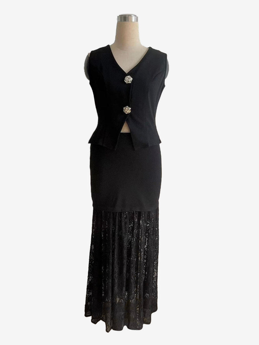 Vest Crop Top And Floral Lace Patchwork Maxi Skirt Two Piece Set For Women 2026