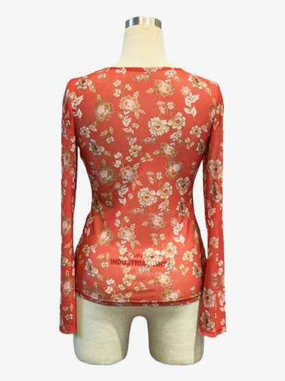 Floral Print Ruched Button Up Long Sleeve Slim Fit Shirt For Women 2026