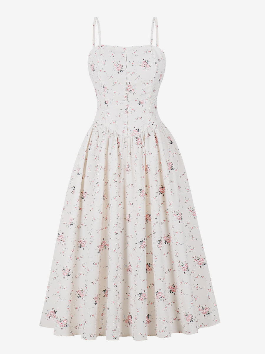 Floral Print Cami Strap Summer Swing Midi Dress For Women 2026