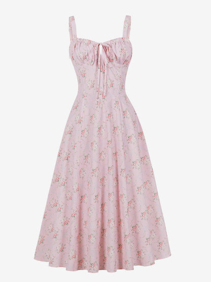 Floral Print Ruched Bust Sleeveless A Line Midi Tea Dress For Women 2026