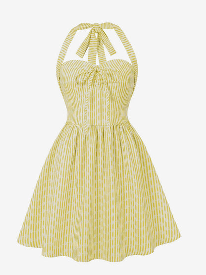 Striped Halter Neck Floral Print A Line Summer Sundress For Women 2026
