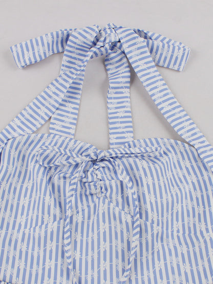 Striped Halter Neck Floral Print A Line Summer Sundress For Women 2026