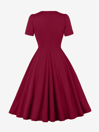 Side Bow Knot Crew Neck Short Sleeve A Line Swing Dress For Women 2026
