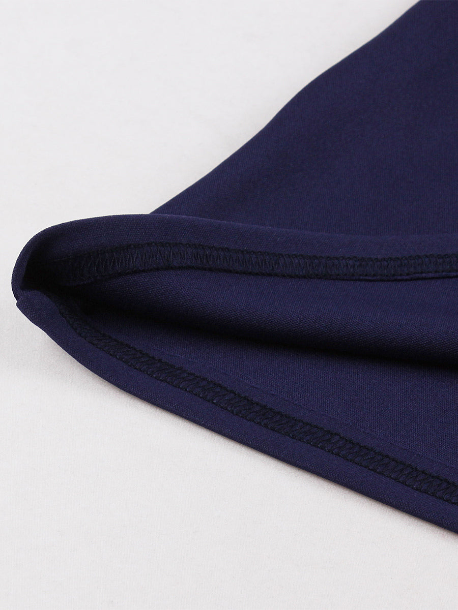 Contrast Piping Bow Neck Button Decor Pleated A Line Swing Dress For Women 2026
