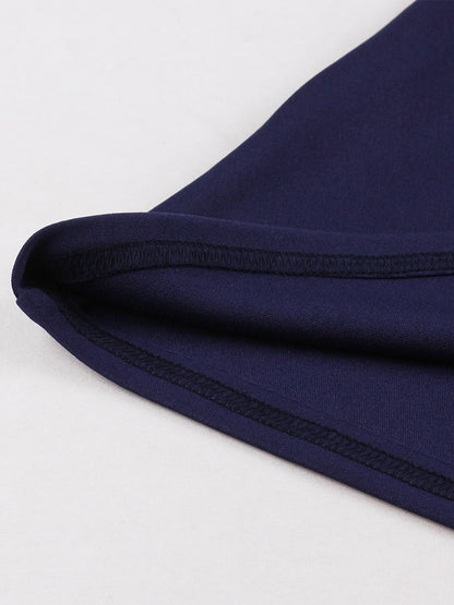 Contrast Piping Bow Neck Button Decor Pleated A Line Swing Dress For Women 2026
