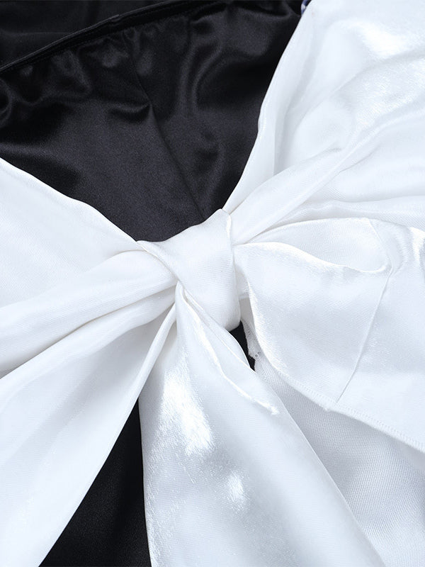 Black Bodycon Women's Mini Dress - Off Shoulder White Bow Back With Train - Sexy Strapless Summer Birthday Party Gown 2026