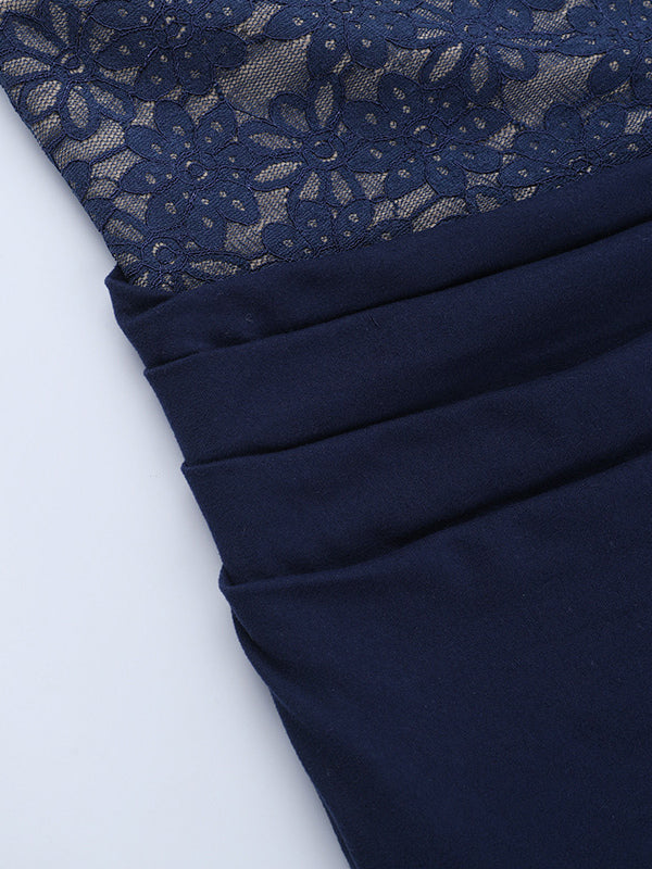 Navy Blue Halter Women's Maxi Dress - Asymmetric Lace Patchwork Backless Gown - Sexy Bodycon Summer Birthday Party Wear 2026