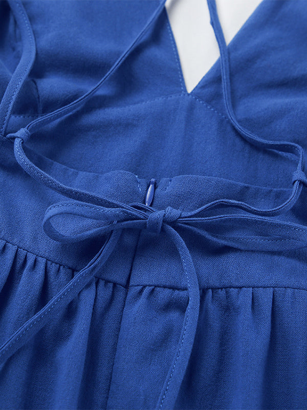 Royal Blue 100% Cotton Women's Maxi Dress - Criss Cross Backless Strappy Sundress - V-neck Summer Beach Vacation Dress 2026