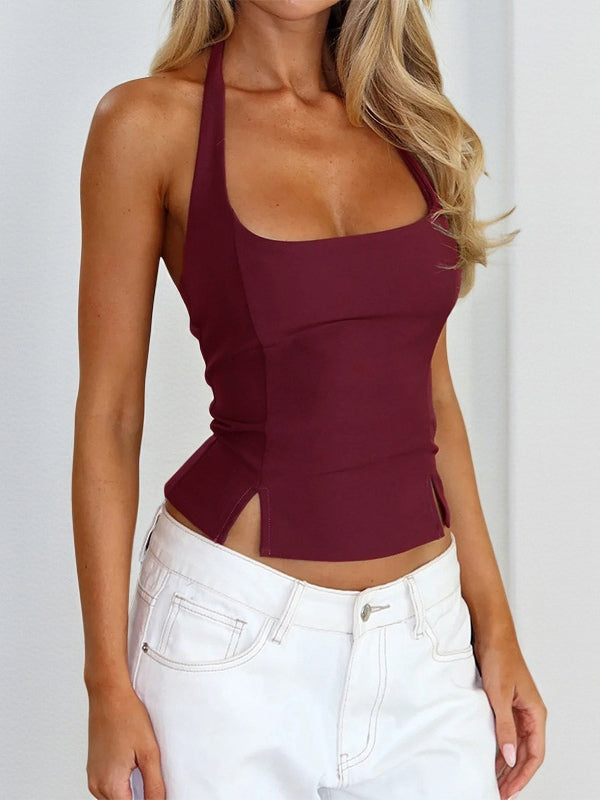 Halter Backless Crop Top - Sexy Balletcore Exposed Back Zipper Cami - Coquette Aesthetic Night Out Slim Fit Tank 2026