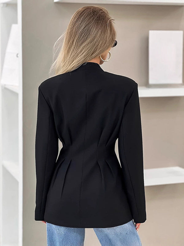 Hourglass Tailored Women's Black Blazer - Structured Shoulder Single-breasted Cinched Jacket - Corporate Core Casual Workwear Outer 2026