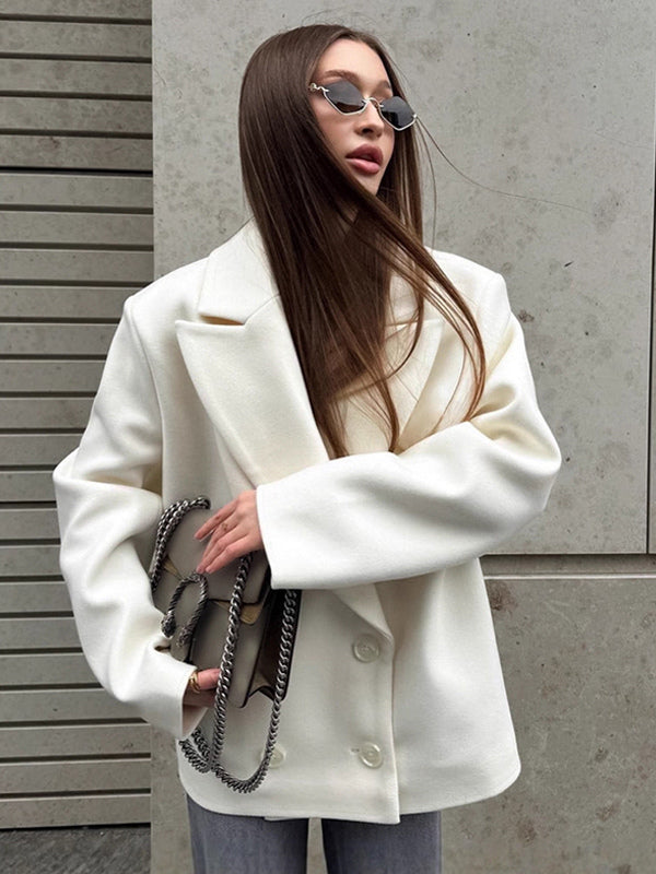 Cream Notched Lapel Women's Blazer - Oversized Single Breasted Jacket - Quiet Minimalist Street Casual Spring Outfit 2026