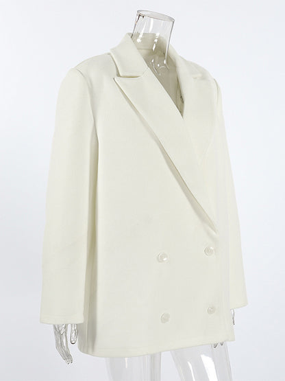 Cream Notched Lapel Women's Blazer - Oversized Single Breasted Jacket - Quiet Minimalist Street Casual Spring Outfit 2026