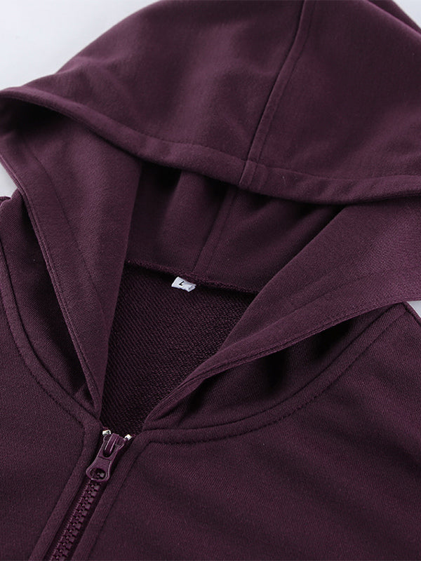 Athleisure Set For Active Women - Plum Hooded Zip-up Wide Leg Tracksuit - 2026 Spring Lounge & Yoga Wear