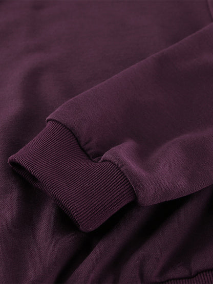 Athleisure Set For Active Women - Plum Hooded Zip-up Wide Leg Tracksuit - 2026 Spring Lounge & Yoga Wear